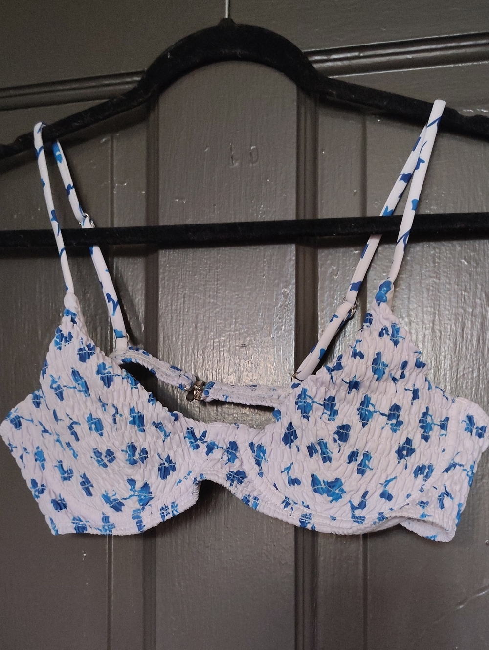 White and Blue Floral Smocked Cami Top - Women